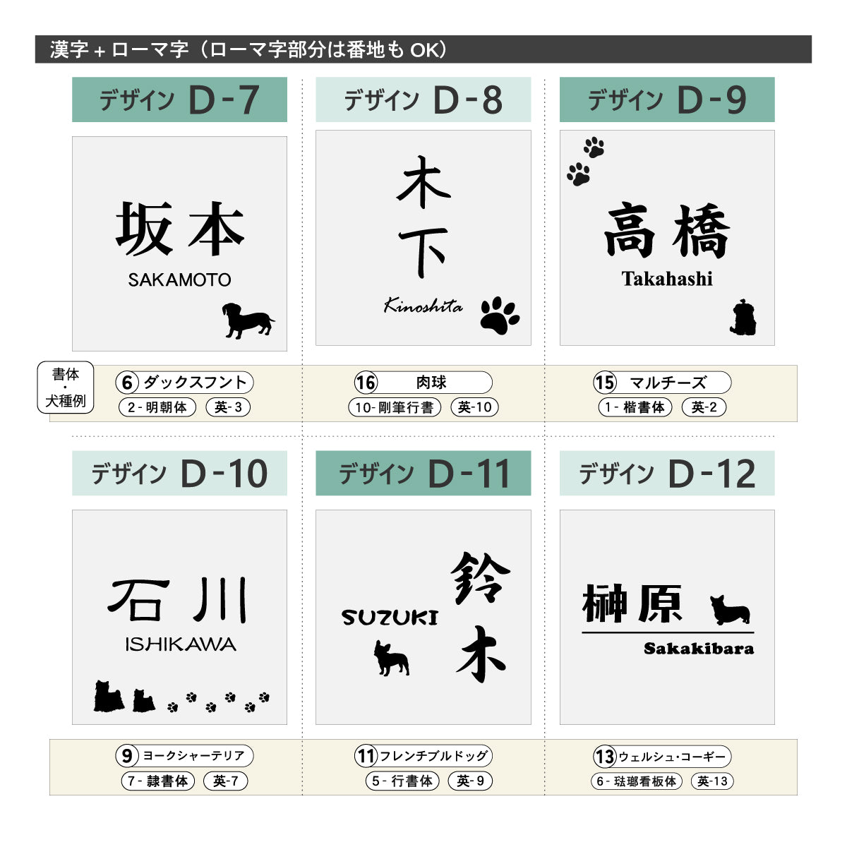 表札 犬【選べる犬種】SS-LL シルバー ゴールド ブロンズ 木目調 トイプードル チワワ ダックスフント 柴犬 ポメラニアン シュナウザー ヨークシャテリア シーズー フレンチブル コーギー パグ ステンレス調 真鍮風 銅板風 いぬ おしゃれ かわいい 日本製 シール式 (配送2)
