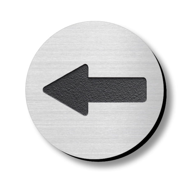矢印 ドアプレート サイン 丸型 ステンレス調 シルバー やじるし マーク 小さい 丸 おしゃれ サインプレート 円形 ドアや扉 トイレマーク Arrow Sign 方向 進行方向 案内表示 銀色 屋外対応 シール式 (配送2)