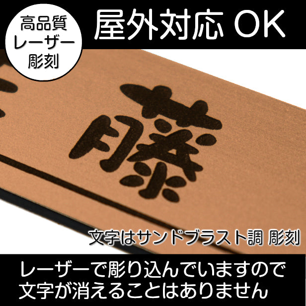 二世帯表札 猫 ステンレス調 150×35 M 銅板風 ブロンズ マンション ポスト 戸建 表札 二世帯 同居 二世帯住宅 ねこ ネコ ネームプレート おしゃれでシンプルなデザイン 銅 看板 門柱や外壁にも最適 アクリル製 レーザー彫刻 長方形 屋外対応 シール式 (配送2)