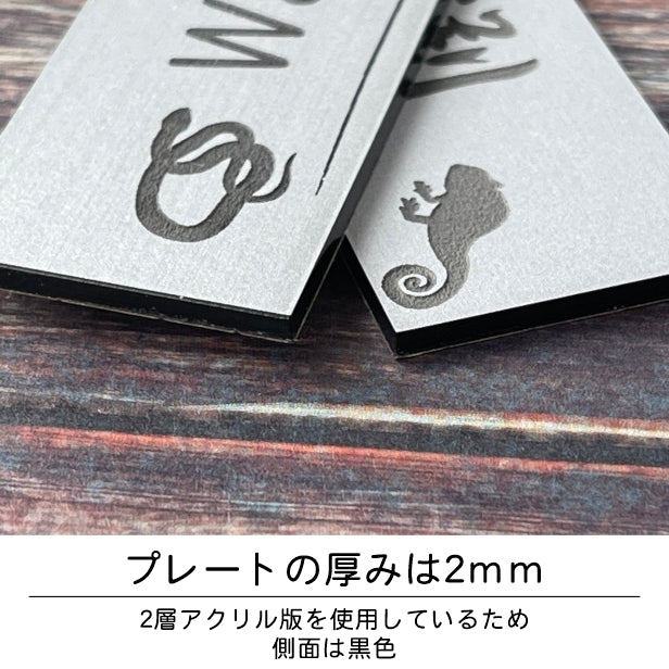 表札 ネームプレート 爬虫類 両生類 ステンレス調 シルバー 180×40 L カエルやヘビ トカゲ ヤモリ やイグアナ 亀やカメレオン イグアナやウーパールーパーのシルエットがユニーク 戸建 マンションの表札として門柱やポストに シール式 取付け簡単 アクリル製 屋外対応 (配送2)