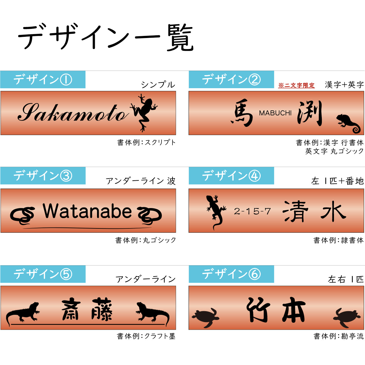 表札 ネームプレート 爬虫類 両生類 銅板風 ブロンズ 120×30 S カエルやヘビ トカゲ ヤモリ やイグアナ 亀やカメレオン イグアナやウーパールーパーのシルエットがユニーク 戸建 マンションの表札として門柱やポストに シール式 取付け簡単 アクリル製 屋外対応 (配送2)