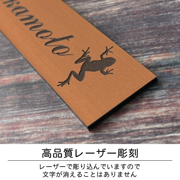 表札 ネームプレート 爬虫類 両生類 銅板風 ブロンズ 150×35 M カエルやヘビ トカゲ ヤモリ やイグアナ 亀やカメレオン イグアナやウーパールーパーのシルエットがユニーク 戸建 マンションの表札として門柱やポストに シール式 取付け簡単 アクリル製 屋外対応 (配送2)