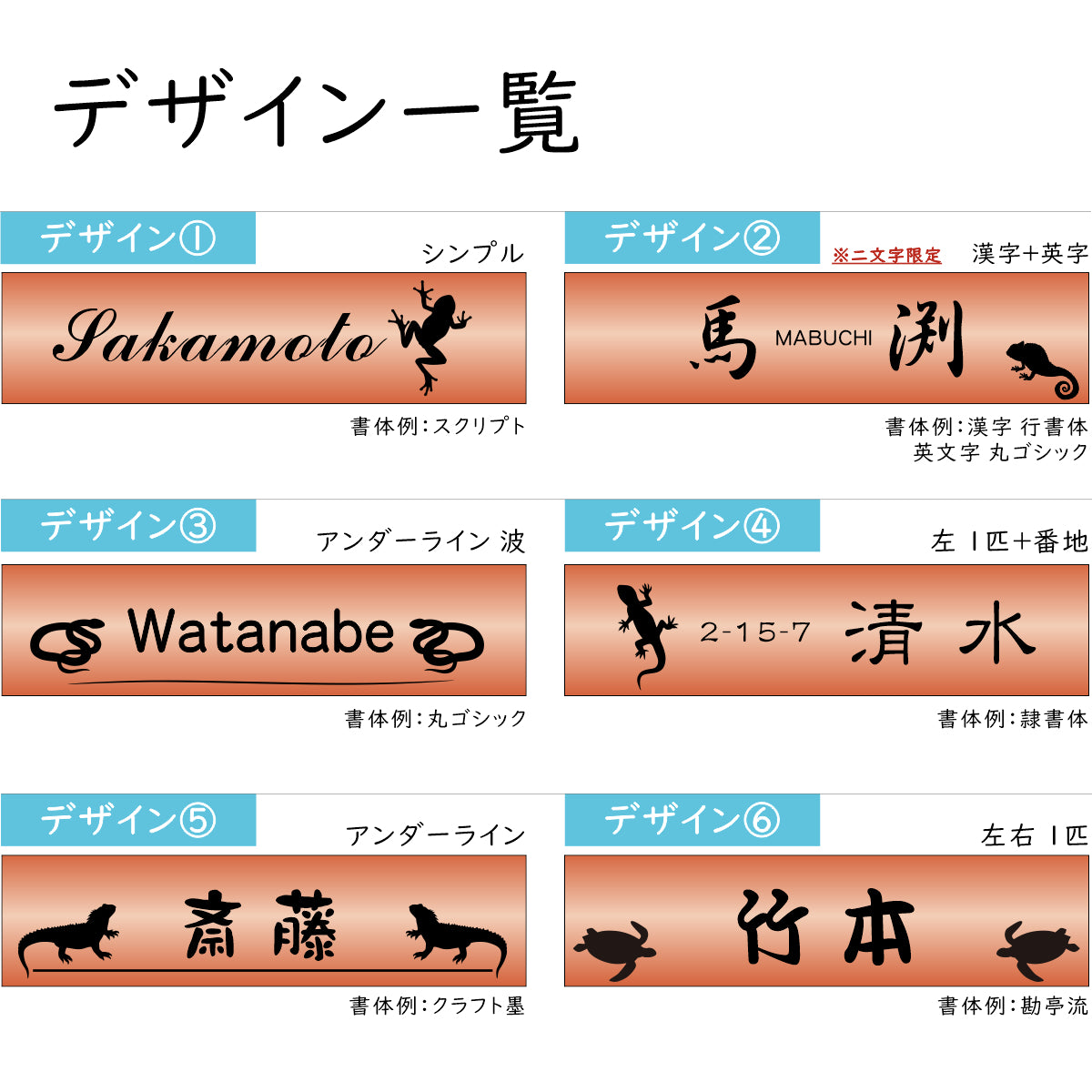 表札 ネームプレート 爬虫類 両生類 銅板風 ブロンズ 150×35 M カエルやヘビ トカゲ ヤモリ やイグアナ 亀やカメレオン イグアナやウーパールーパーのシルエットがユニーク 戸建 マンションの表札として門柱やポストに シール式 取付け簡単 アクリル製 屋外対応 (配送2)