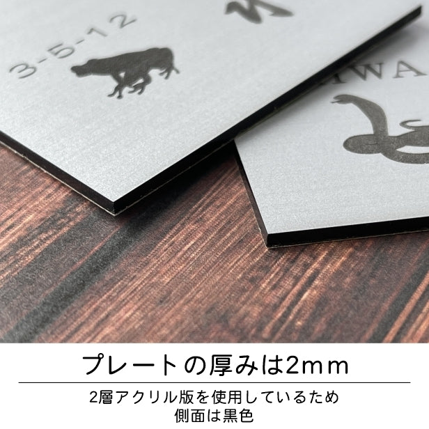 表札 ネームプレート 爬虫類 両生類 ステンレス調 シルバー 150×150 L カエルやヘビ トカゲ ヤモリ やイグアナ 亀やカメレオン イグアナやウーパールーパーのシルエットがユニーク 戸建 マンションの表札として門柱やポストに シール式 取付け簡単 アクリル製 屋外対応 (配送2)