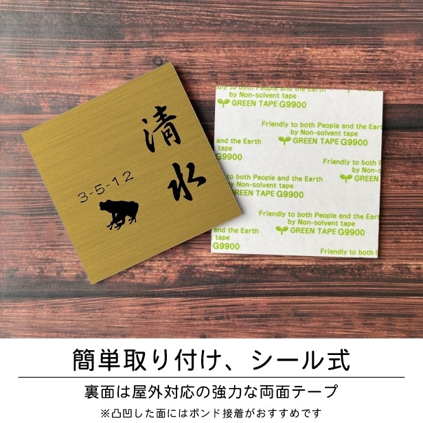 表札 ネームプレート 爬虫類 両生類 真鍮風 ゴールド 120×120 S カエルやヘビ トカゲ ヤモリ やイグアナ 亀やカメレオン イグアナやウーパールーパーのシルエットがユニーク 戸建 マンションの表札として門柱やポストに シール式 取付け簡単 アクリル製 屋外対応 金 (配送2)