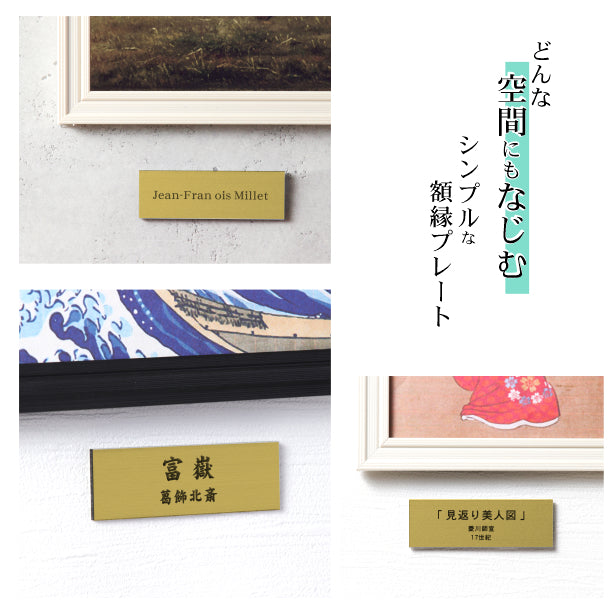 【刻印無料】額縁プレート キャプションボード S 真鍮風 ゴールド 表題 題名 タイトル 名前 ネームプレート展示 美術館 個展 絵画 製作物 展示物をおしゃれで素敵に見せる魔法の表示プレート 貼るだけシール式 金 文字は消えない彫刻式 アクリル製 (配送2)