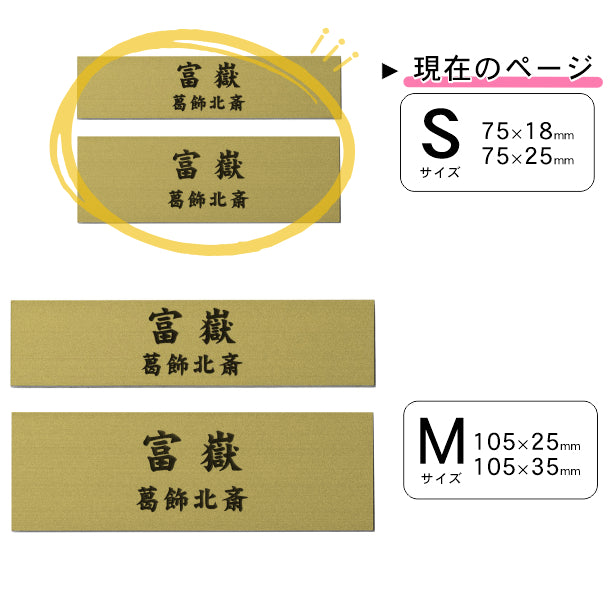 【刻印無料】額縁プレート キャプションボード S 真鍮風 ゴールド 表題 題名 タイトル 名前 ネームプレート展示 美術館 個展 絵画 製作物 展示物をおしゃれで素敵に見せる魔法の表示プレート 貼るだけシール式 金 文字は消えない彫刻式 アクリル製 (配送2)