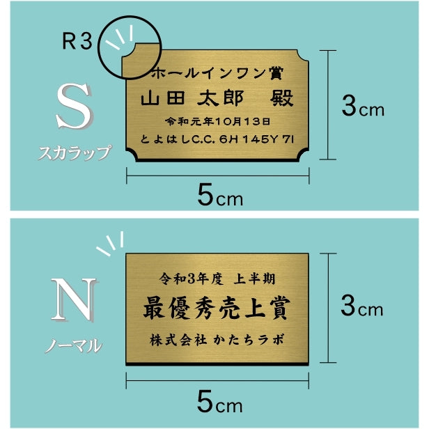 優勝・記念品プレート 真鍮風 ゴールド 50×30mm 大会 コンテスト イベント ホールインワン賞 社員表彰 様々な記念品に貼れる おしゃれ トロフィー 記念写真 楯などにオススメ 文字は消えない彫刻 錆びずにいつまでもキレイなアクリル製 シール式 金 (配送2)