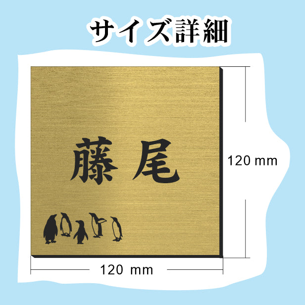 表札 ペンギン 真鍮風 120角(mm) S ゴールド 【名入れ無料】戸建 マンションの表札として ペンギン好き必見! コウテイペンギン イワトビペンギン エンペラー フンボルト 鳥 鳥類 表札 錆びずにいつまでもキレイなアクリル製 おしゃれな金色 屋外対応 (配送2)