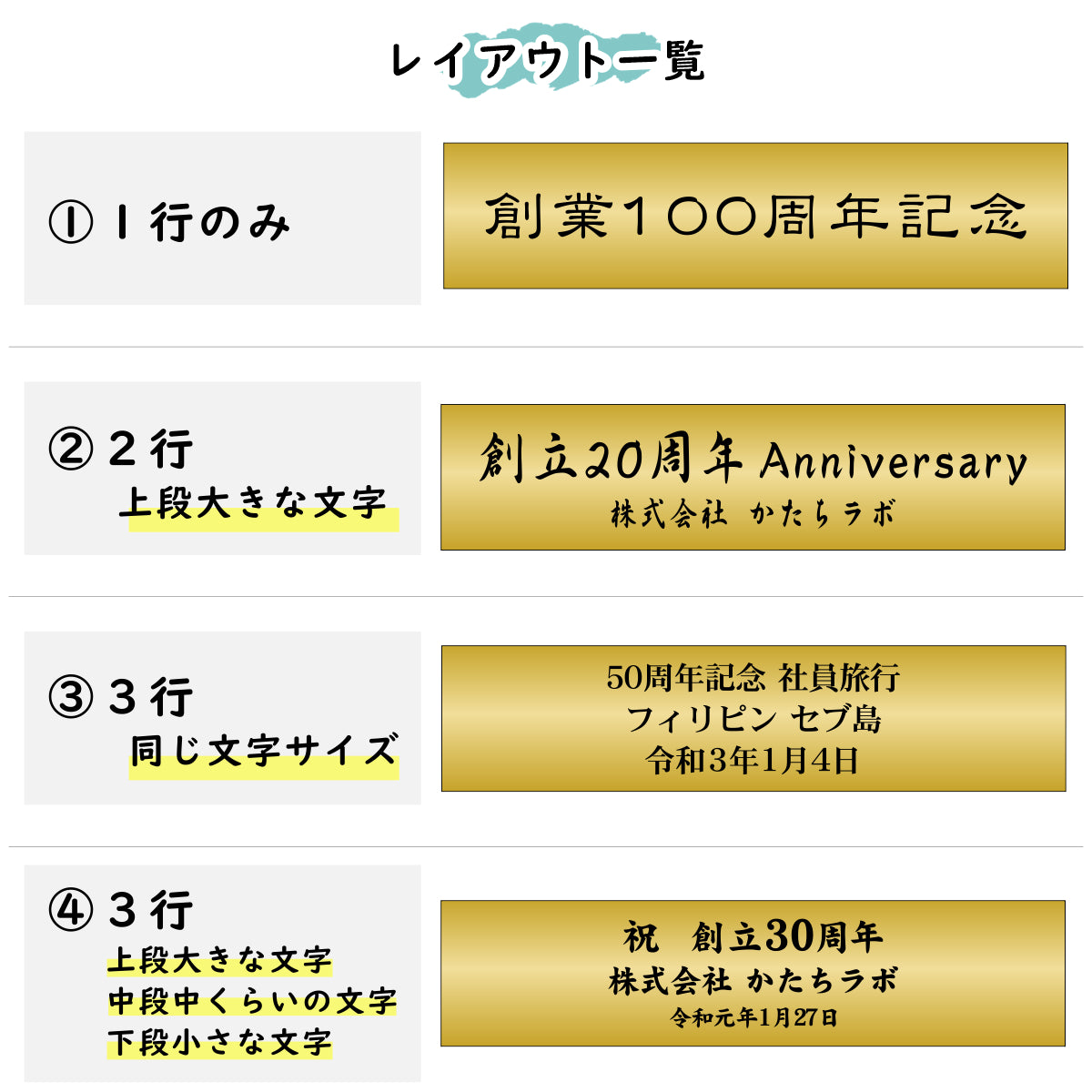 創立記念プレート 記念品プレート ネームプレート【名入れ刻印無料】真鍮風 ゴールド L 300×80mm お祝い メッセージ 記念日 名入れ 設立 会社 ロゴマーク 贈答品 周年 軽くて丈夫 錆びないアクリル製 貼るだけシール式 金色 (配送2)