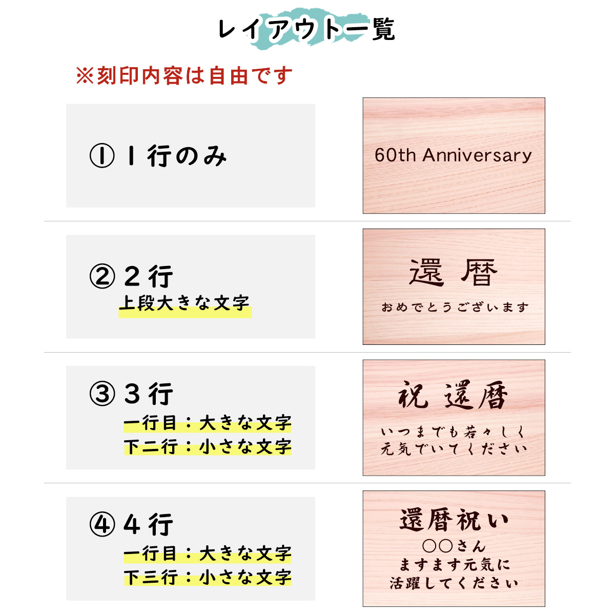 還暦プレート 還暦祝い ネームプレート【名入れ刻印無料】木目調 フェイクウッド S 50×30mm お祝い メッセージ 記念日 名入れ プレゼント ギフト 長寿祝い 古希 60歳 軽くて丈夫 腐食しないアクリル製 貼るだけシール式 (配送2)