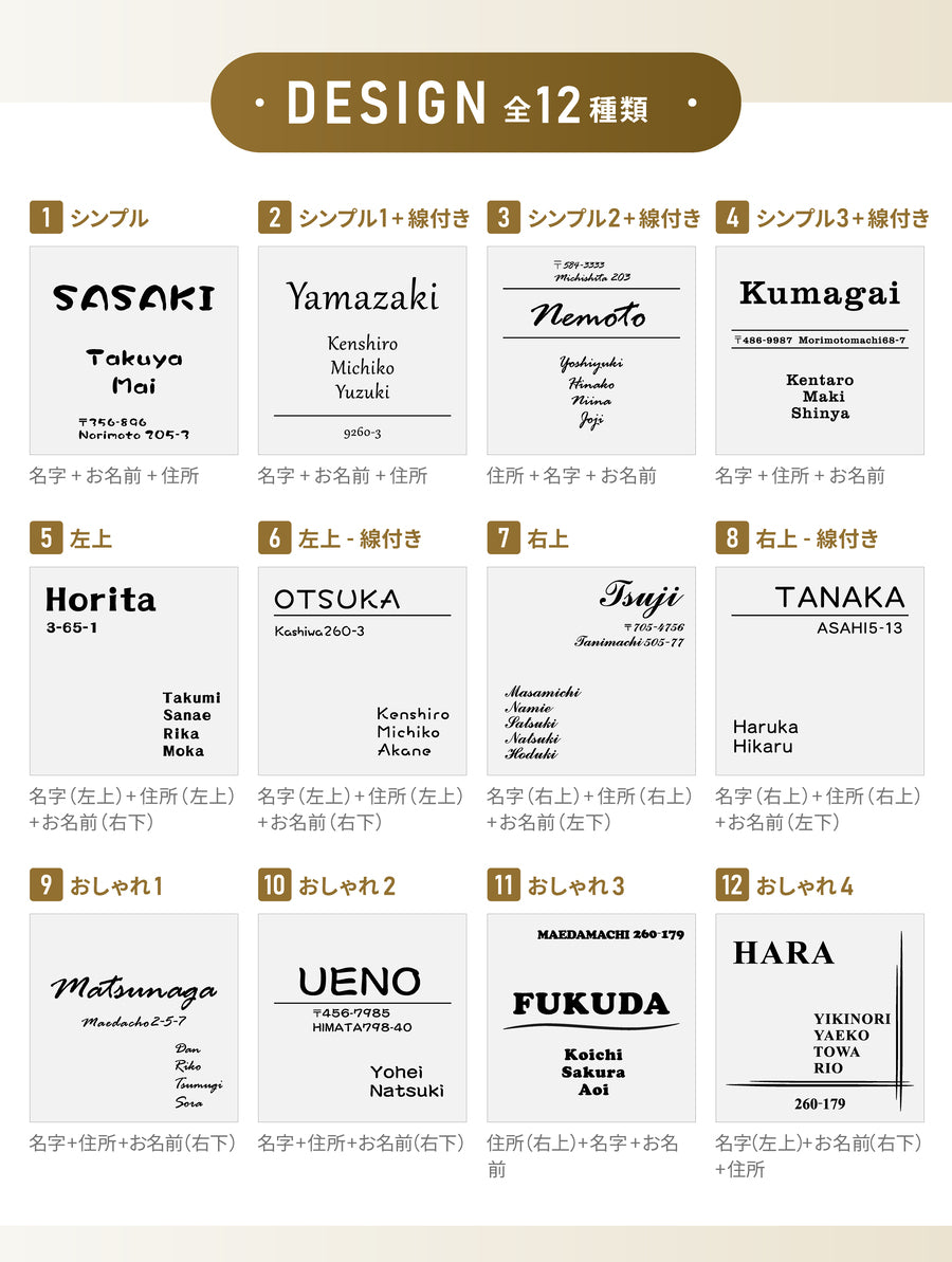 表札 家族 名前 家族全員の名前が入る【英文字専用デザイン】名札 一戸建て SS-LL シルバー ゴールド ブロンズ 木目調 連名 家族名 ポスト 戸建 家族表札 ネームプレート 門柱 外壁 軽い 丈夫 屋外 シール式 (配送2)