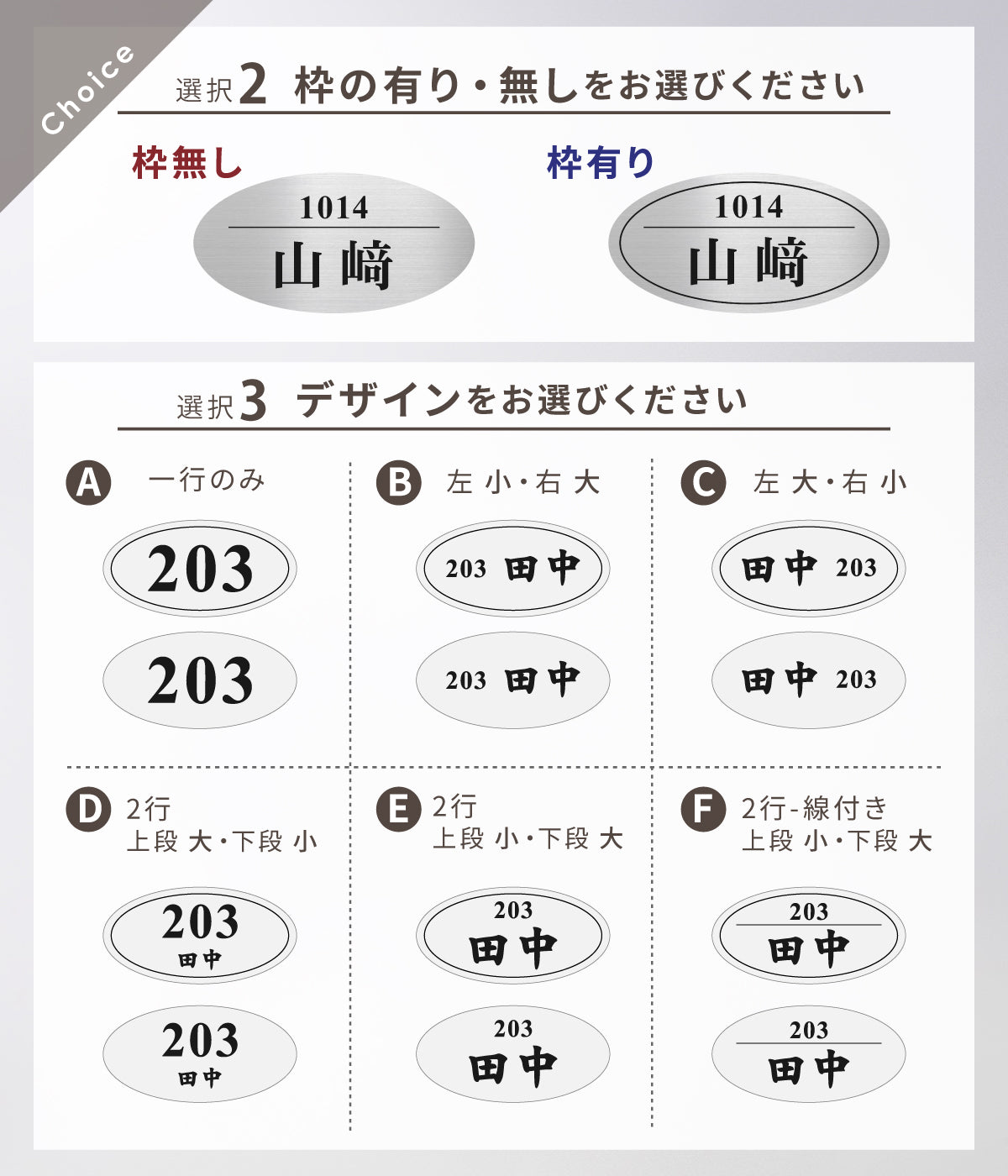 【〜12:00注文で当日発送】部屋番号 表札 シール 楕円形 貼るタイプ プレート ポスト 小さい 番地 オーダーメイド 宅配ボックス シンプル 防水 S-L【4色】名入れ 刻印無料 ネームプレート マンション おしゃれ ステンレス調 木目 屋外 錆びない アクリル 日本製 テープ付 (配送2)