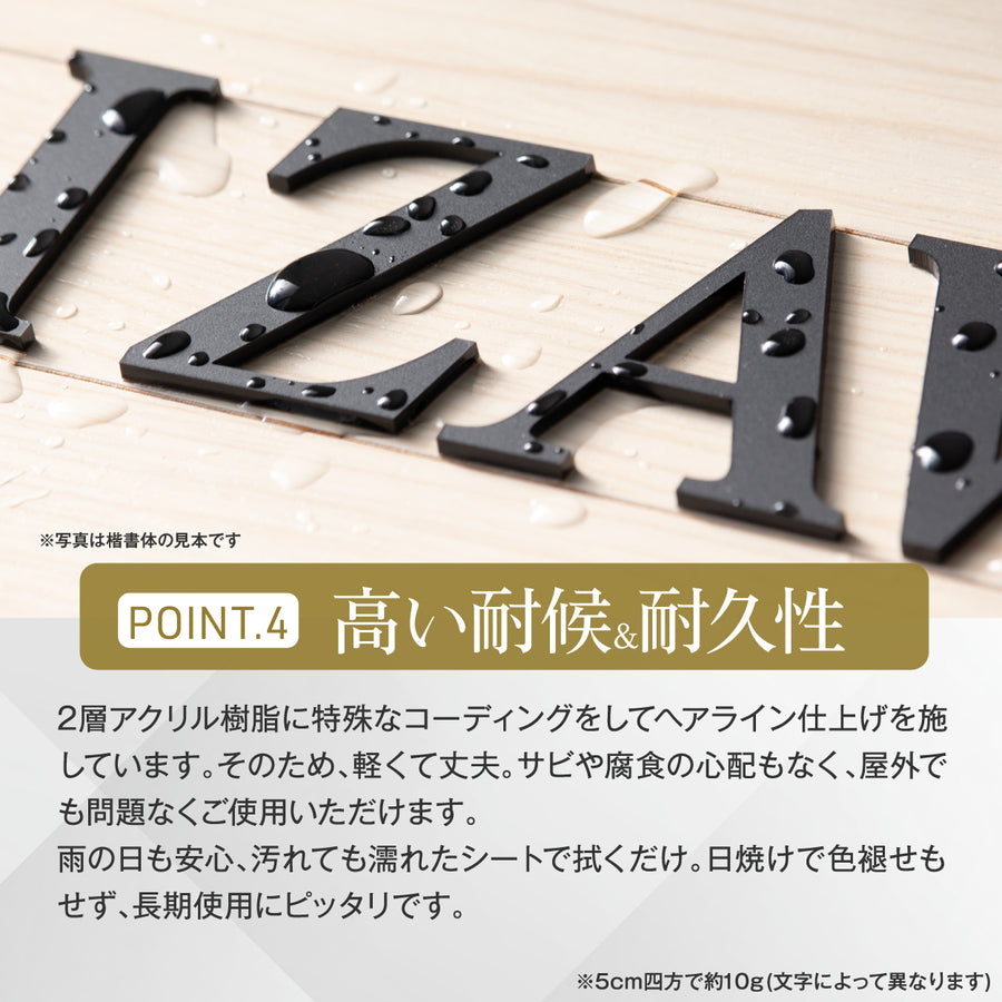 切り文字 表札 看板 5cm~10cm 漢字 ひらがな カタカナ アルファベット 数字 番地 記号 小さめ (ゴシック) ブラック ホワイト 艶消し マット 切文字 抜き文字 アイアン風 おしゃれ 軽い 屋外対応 シール式 (配送6)
