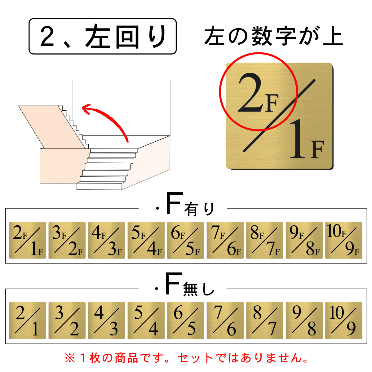階数表示板 階段 数字 サイン 階数表示プレート メーカー【150角】ゴールド 真鍮風 タイムズニューローマン 番号 ナンバー 四角 踊り場 金 屋外対応 貼るだけ シール式 日本製 (配送2)