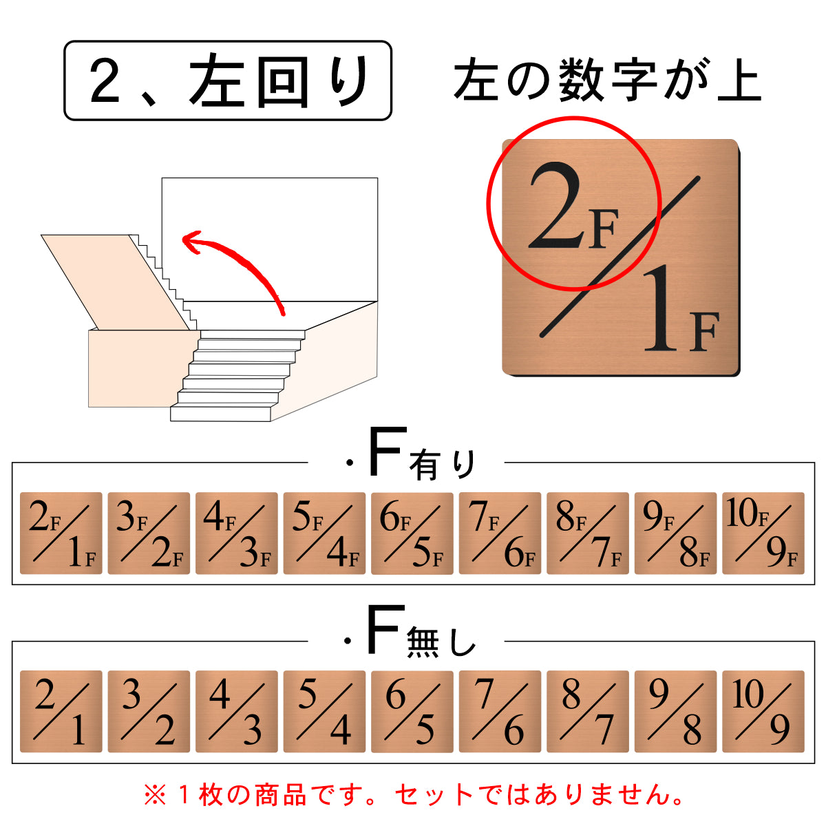 階数表示 階段 数字 サイン フロアナンバー オブジェ【150角】銅板風 ブロンズ ステンレス調 タイムズニューローマン 数字 番号 ナンバー サイン 四角 階段 踊り場 案内 壁に貼る 銅 屋外対応 アクリル製 簡単貼るだけシール式 日本製 (配送2)