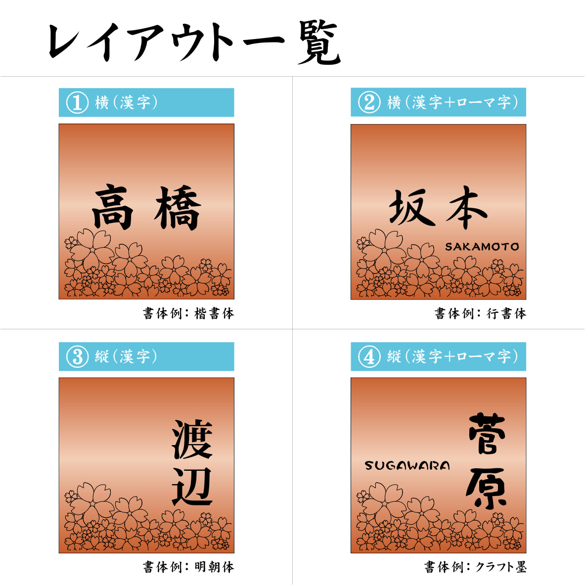 表札 おしゃれ デザイン ステンレス調 銅板風 ブロンズ 150×150 (L) 桜 さくら マンション プレート 屋外対応 シール式 銅 アクリル製 (配送2)
