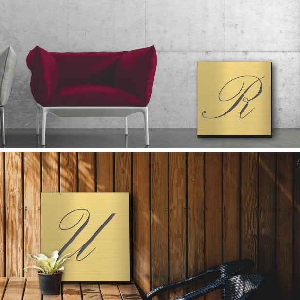 アートパネル art panel【N】モダン おしゃれ 壁掛け イニシャル アルファベット アートボード 金属風 インテリア 真鍮風 ゴールド 軽くて丈夫 アクリル製 正方形 筆記体 ピンフック対応 簡単取付 日本製 (配送4)