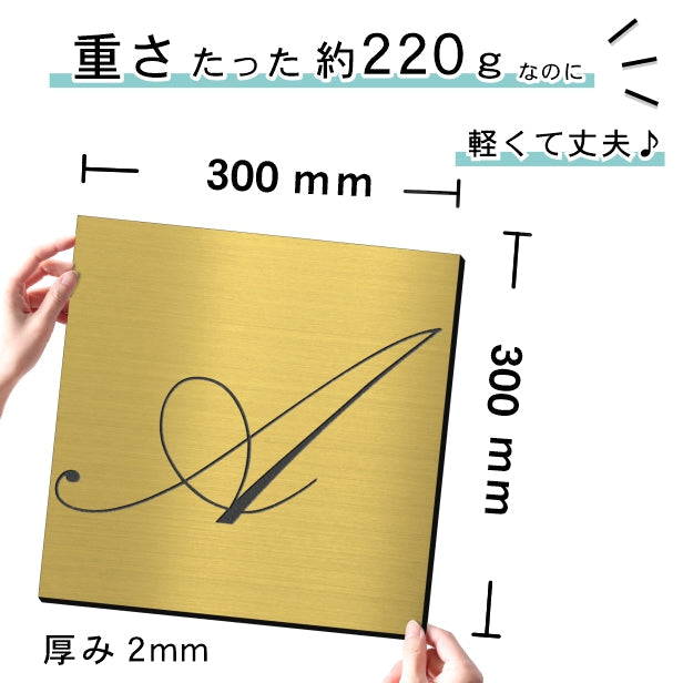 アートパネル art panel【N】モダン おしゃれ 壁掛け イニシャル アルファベット アートボード 金属風 インテリア 真鍮風 ゴールド 軽くて丈夫 アクリル製 正方形 筆記体 ピンフック対応 簡単取付 日本製 (配送4)