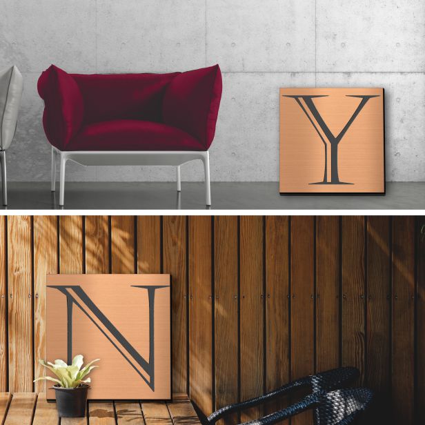 アートパネル art panel 【N】モダン おしゃれ 壁掛け イニシャル アルファベット アートボード 金属風 art board インテリア 銅板風 ブロンズ 銅 正方形 四角 ピンフック対応 簡単取付 日本製 (配送4)