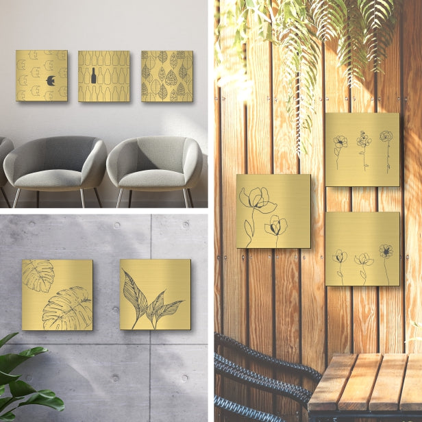 アートパネル art panel【18トロピカルリーフ-B】モダン おしゃれ 壁掛け 北欧 植物 リーフ 模様 アートボード 金属風 art board インテリア 真鍮風 ゴールド 金 四角 ピンフック対応 簡単取付 日本製 (配送4)