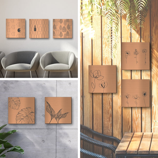 アートパネル art panel【20モンステラ-B】モダン おしゃれ 壁掛け 北欧 植物 リーフ 模様 アートボード 金属風 art board インテリア 銅板風 ブロンズ 銅 正方形 四角 ピンフック対応 簡単取付 日本製 (配送4)