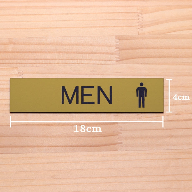 ドアプレート (MEN マーク付) ゴールド 真鍮風 男子トイレ 男 トイレサイン お手洗い おしゃれ シンプル サインプレート ルームプレート ドア 室名 表示 プレート 表示サイン 会社 オフィス 病院 店舗 金 シール式 アクリル製 日本製 屋外対応 (配送2)