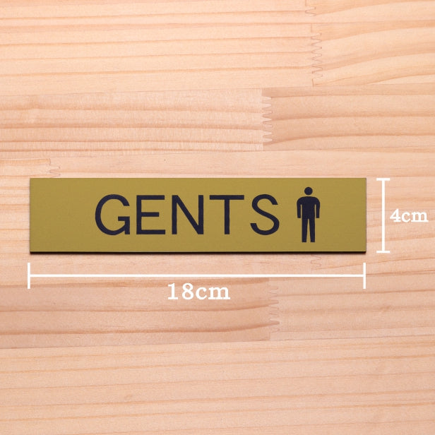 ドアプレート (GENTS マーク付) ゴールド 真鍮風 男子トイレ 男子 ジェンツ おしゃれ シンプル トイレサイン お手洗い 男 サインプレート ドア 室名 表示 プレート 表示サイン 会社 オフィス 病院 お店 店舗 金 シール式 アクリル製 日本製 屋外対応 (配送2)