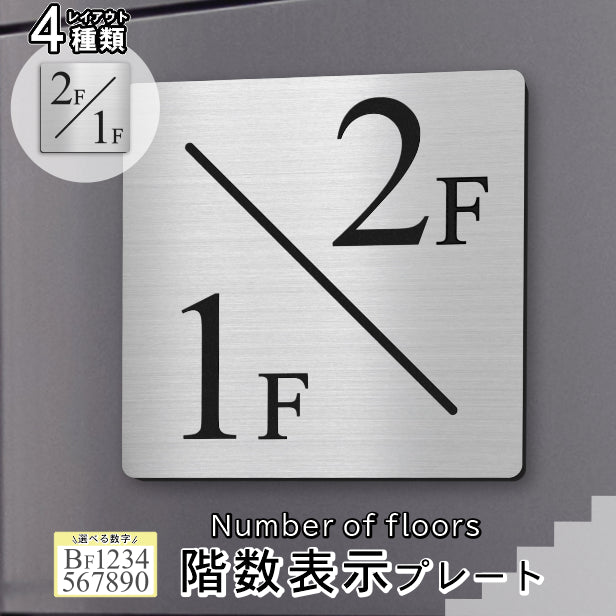 【楽天1位】階数表示板 階段 数字 サイン 階数表示プレート メーカー【150角】ステンレス調 シルバー タイムズニューローマン 番号 ナンバー 四角 踊り場 表示板 銀 屋外対応 貼るだけ シール式 日本製 (配送2)