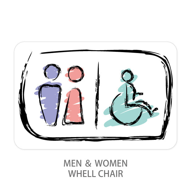 トイレサイン トイレマーク ステッカー シール 手書き風 標識 TOILET ドア おしゃれ サインプレート MEN WOMEN 車いす 化粧室 お手洗い カラー ピクトサインステッカー 扉 (配送2)