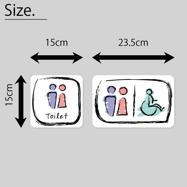 トイレサイン トイレマーク ステッカー シール 手書き風 標識 TOILET ドア おしゃれ サインプレート MEN WOMEN 車いす 化粧室 お手洗い カラー ピクトサインステッカー 扉 (配送2)