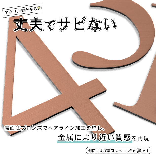 階数表示 ステンレス調 アクリル製 銅板風 ブロンズ タイムズニューローマン(Times New Roman) サインプレート 数字 切文字 フロアサイン フロアプレート 階段 表示 階数表示板 銅 プレート (配送2)