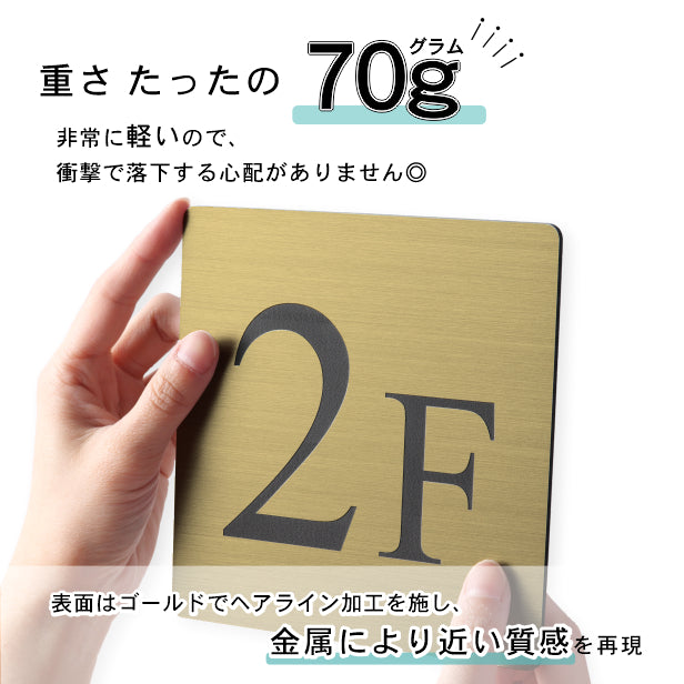 階数表示板 階段 数字 サイン 階数表示 プレート【150角】真鍮風 ゴールド 階数案内 メーカー 四角 デザイン 金 棟数 錆びない 軽くて丈夫 屋外対応 テープ付き 貼るだけでOK シール式 日本製 (配送2)