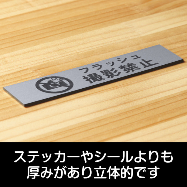 フラッシュ撮影禁止 サインプレート ステンレス調 シルバー おしゃれ 禁止案内 カメラ撮影 フラッシュ 注意書き 美術館 展覧会 案内表示 軽くて丈夫 アクリル製 銀色 屋外対応 水濡れOK 日本製 シール式 (配送2)