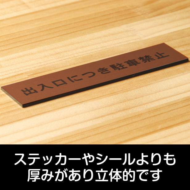 出入口につき駐車禁止 サインプレート 銅板風 ブロンズ おしゃれな注意喚起プレート 案内プレート 文字 出入口 迷惑駐車 駐禁 表示 軽くて丈夫 アクリル製 屋外対応 水濡れOK 日本製 シール式 (配送2)
