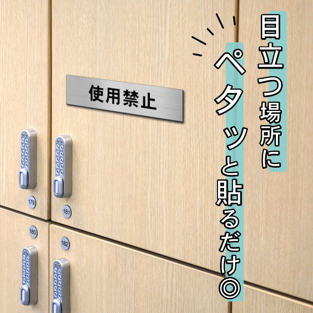 サインプレート (使用禁止) シルバー ステンレス調 ステッカー プレート おしゃれ シンプル 注意 案内 注意書き 標識 ドア 表示 会社 オフィス 病院 マンション お店 施設 横書き 共用スペース 学校 文字が消えない彫刻式 銀 アクリル製 日本製 屋外対応 シール式 (配送2)