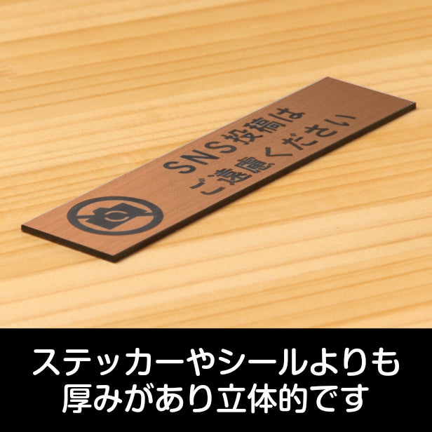 SNS投稿はご遠慮ください サインプレート 銅板風 ブロンズ 横書き Twitter X Instagram Facebook TikTok Snapchat ツイッター エックス インスタ 水濡れOK 屋外対応 日本製 シール式 (配送2)