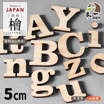 木製 アルファベット オブジェ【5cm】大文字 小文字 表札 手作り ウェルカムボード 切り文字 切文字 木 パーツ 手芸材料 ハンドメイド DIY イニシャル 前撮り 結婚式 ネームプレート 看板 プレート 【国産ひのき】 ヒノキ 日本製 クラレンドン書体 (配送1)