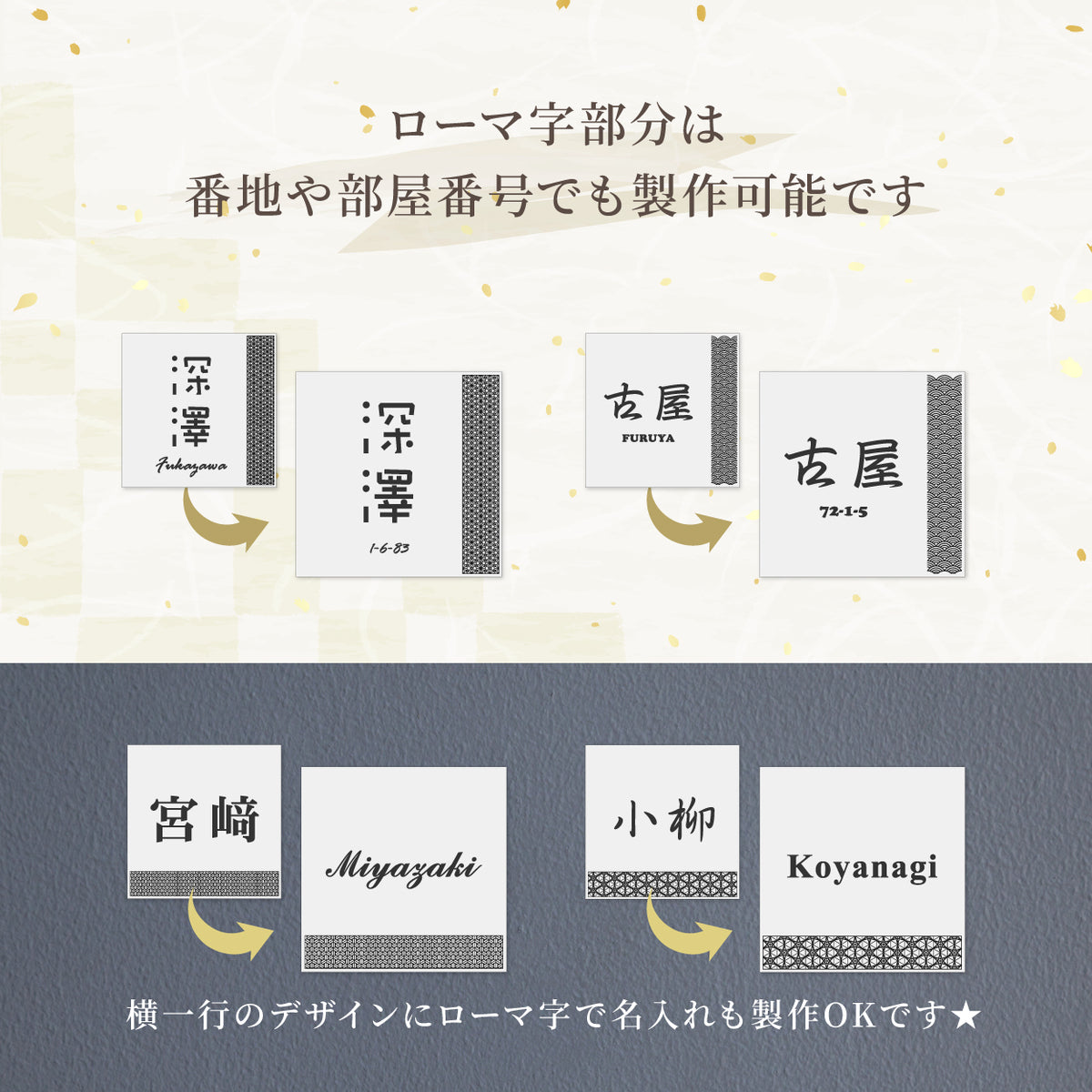 表札 風水 プレート おしゃれ 開運 SS-LL シルバー ゴールド ブロンズ ステンレス調 黄綬褒章 現代の名工 縁起の良い表札 運気UP 和 ポスト ドア 門柱 錆びないアクリル製 正方形 四角 真鍮風 銅板風  屋外対応 日本製 防水 シール式 (配送2)