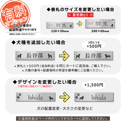 表札 犬【選べる犬種】S-L シルバー ゴールド ブロンズ 木目調トイプードル チワワ ダックスフント 柴犬 ポメラニアン シュナウザー ヨークシャテリア シーズー フレンチブル コーギー パグ いぬ  ステンレス調 真鍮風 銅板風 おしゃれ かわいい 日本製 シール式 (配送2)
