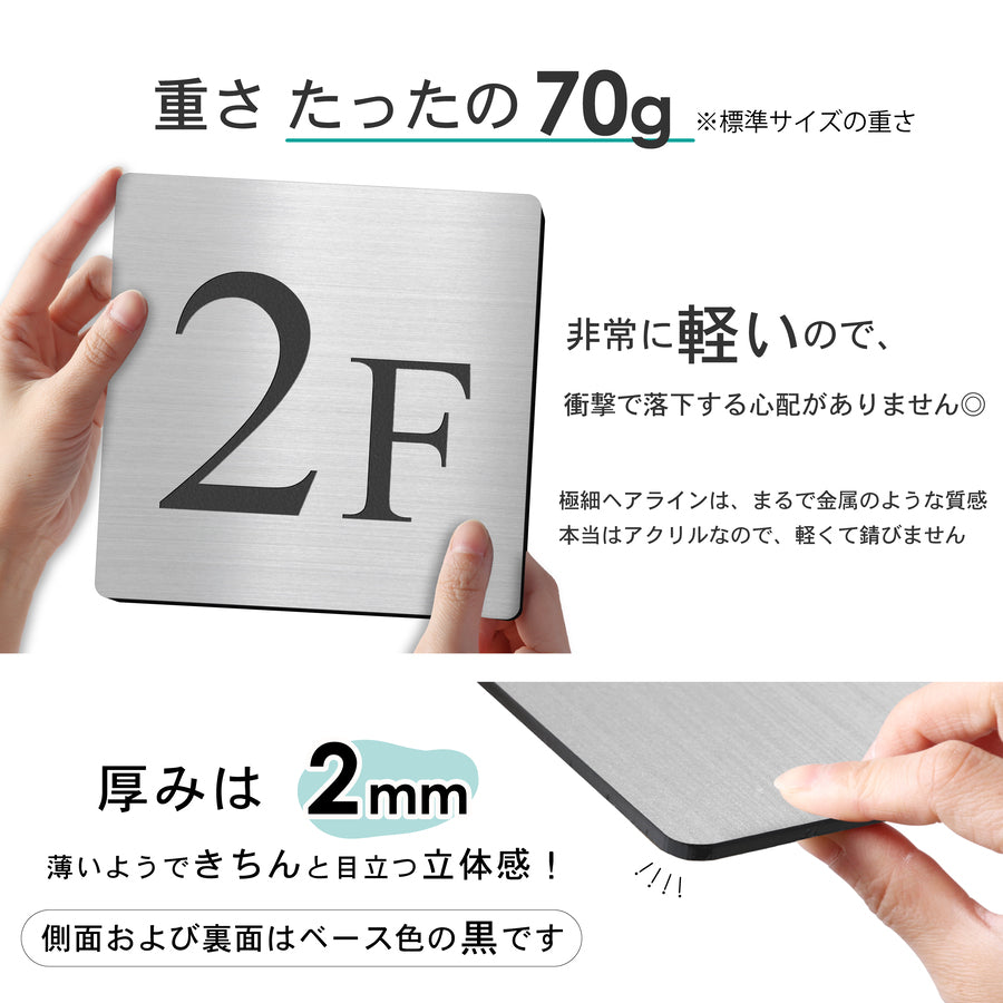 【楽天１位】【〜12:00注文で当日発送】階数表示板 階数表示プレート 階段 踊り場 数字 サイン 150角 200角 250角 300角 15cm 30cm 特大 表示 看板 階数案内 案内板 プレート 事務所 ビル マンション アパート ステンレス調 屋外対応 シール式 日本製 (配送A)