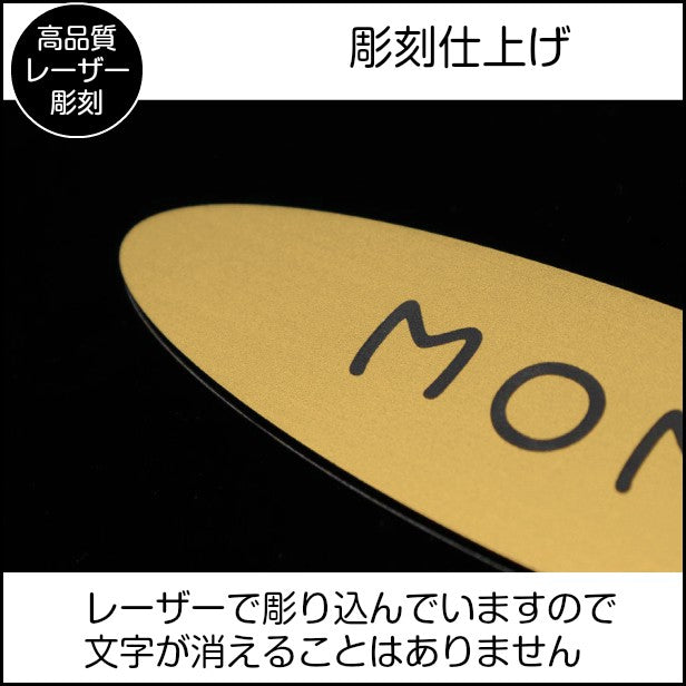 表札 ステンレス調 オーバル 楕円形 真鍮風 【ゴールド】 犬小屋 ペットハウス アクリル製 【オーダー 名入れ商品】 プレート おしゃれ ドアプレート オリジナル 看板 名入れ 銘板 額縁 額 作品 題名 名札 シール式　レーザー彫刻 金(配送2)