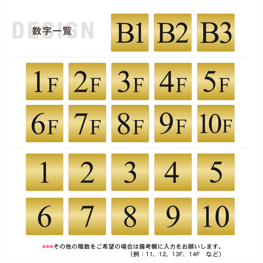 【〜12:00注文で当日発送】階数表示板 階数表示プレート 階段 踊り場 数字 サイン 150角 200角 250角 300角 15cm 30cm 特大 表示 看板 真鍮風 ゴールド 金 階数案内 案内板 プレート 事務所 ビル マンション アパート 高級感 屋外対応 シール式 錆びない 日本製 (配送A)