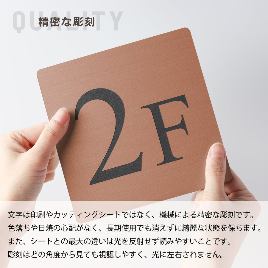 【〜12:00注文で当日発送】階数表示板 階数表示プレート 階段 踊り場 数字 サイン 150角 200角 250角 300角 15cm 30cm 特大 表示 看板 銅板風 ブロンズ 階数案内 案内板 プレート 事務所 ビル マンション アパート アンティーク 屋外対応 シール式 錆びない 日本製 (配送A)