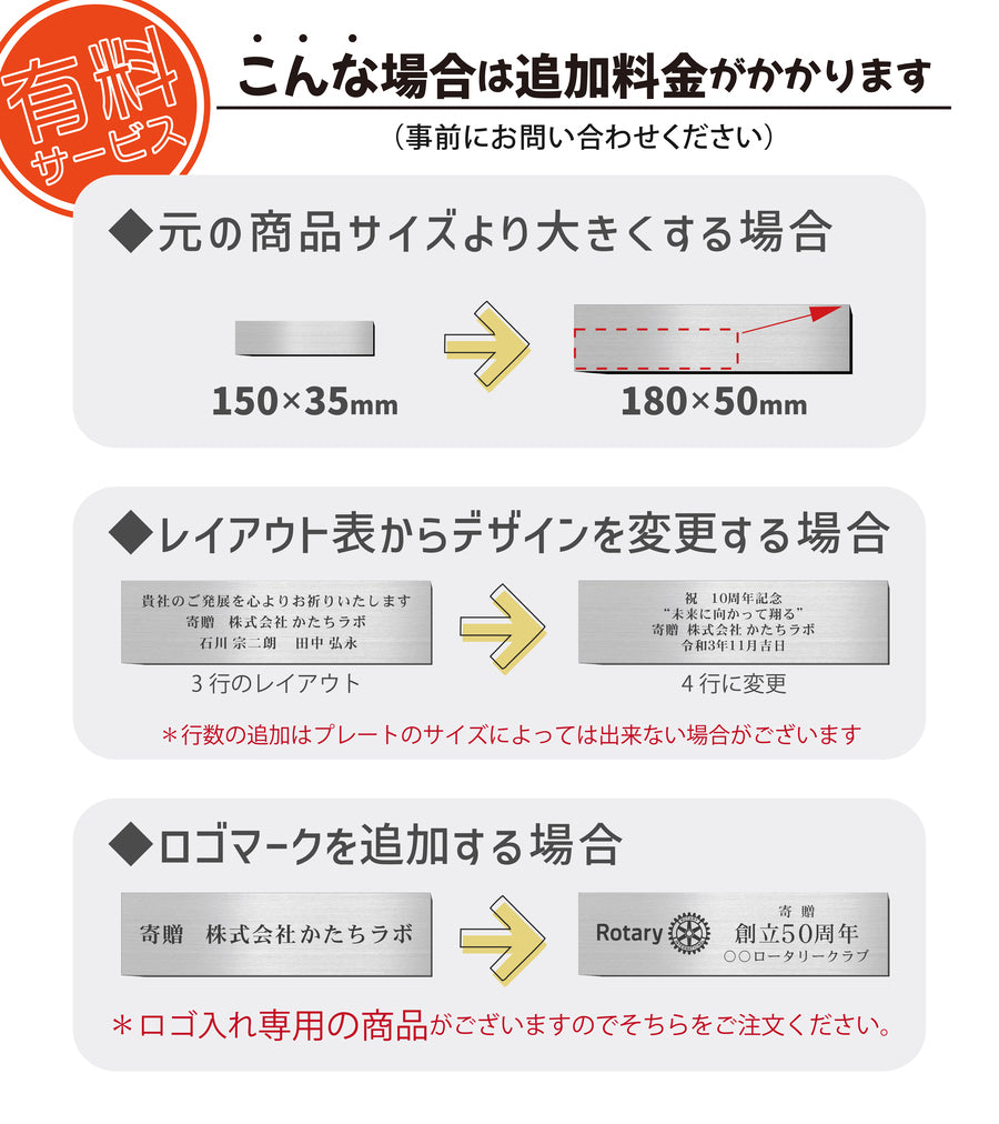 寄贈プレート S-LL 名入れ無料 金属調 シルバー ステンレス調 ゴールド 真鍮風 ブロンズ 銅板風 表題 題名 ネームプレート 卒業 卒園 オーダー 文字 メッセージ 彫刻 刻印 タイトル 贈与 寄付 進呈 贈呈 献呈 寄進 お祝い プレゼント 記念 周年 授与 シール式(配送5)