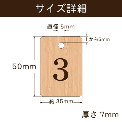 番号札 おしゃれ 木製 (明朝体) クロークチケット 会計札 親子札 クローク札 番号 プレート 数字 テーブルナンバー 国産ヒノキ ペアも作れる 穴付き ひのき 大 小 檜 桧 (配送1)