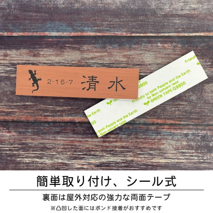 表札 ネームプレート 爬虫類 両生類 銅板風 ブロンズ 120×30 S カエルやヘビ トカゲ ヤモリ やイグアナ 亀やカメレオン イグアナやウーパールーパーのシルエットがユニーク 戸建 マンションの表札として門柱やポストに シール式 取付け簡単 アクリル製 屋外対応 (配送2)