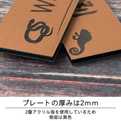 表札 ネームプレート 爬虫類 両生類 銅板風 ブロンズ 150×35 M カエルやヘビ トカゲ ヤモリ やイグアナ 亀やカメレオン イグアナやウーパールーパーのシルエットがユニーク 戸建 マンションの表札として門柱やポストに シール式 取付け簡単 アクリル製 屋外対応 (配送2)