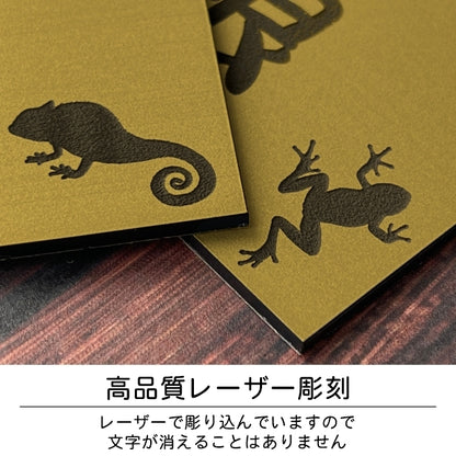 表札 ネームプレート 爬虫類 両生類 真鍮風 ゴールド 120×120 S カエルやヘビ トカゲ ヤモリ やイグアナ 亀やカメレオン イグアナやウーパールーパーのシルエットがユニーク 戸建 マンションの表札として門柱やポストに シール式 取付け簡単 アクリル製 屋外対応 金 (配送2)