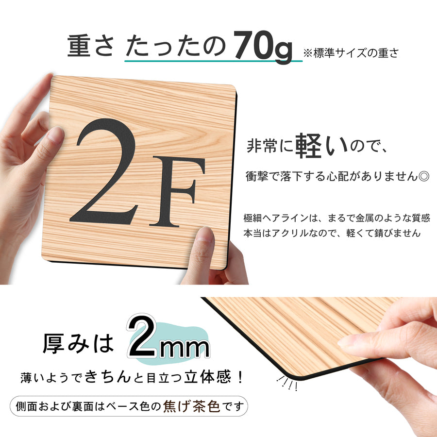 【〜12:00注文で当日発送】階数表示板 階数表示プレート 階段 踊り場 数字 サイン 150角 200角 250角 300角 15cm 30cm 特大 表示 看板 木目調 ウッド 階数案内 案内板 プレート 事務所 ビル マンション アパート ナチュラル 屋外対応 シール式 錆びない 日本製 (配送A)